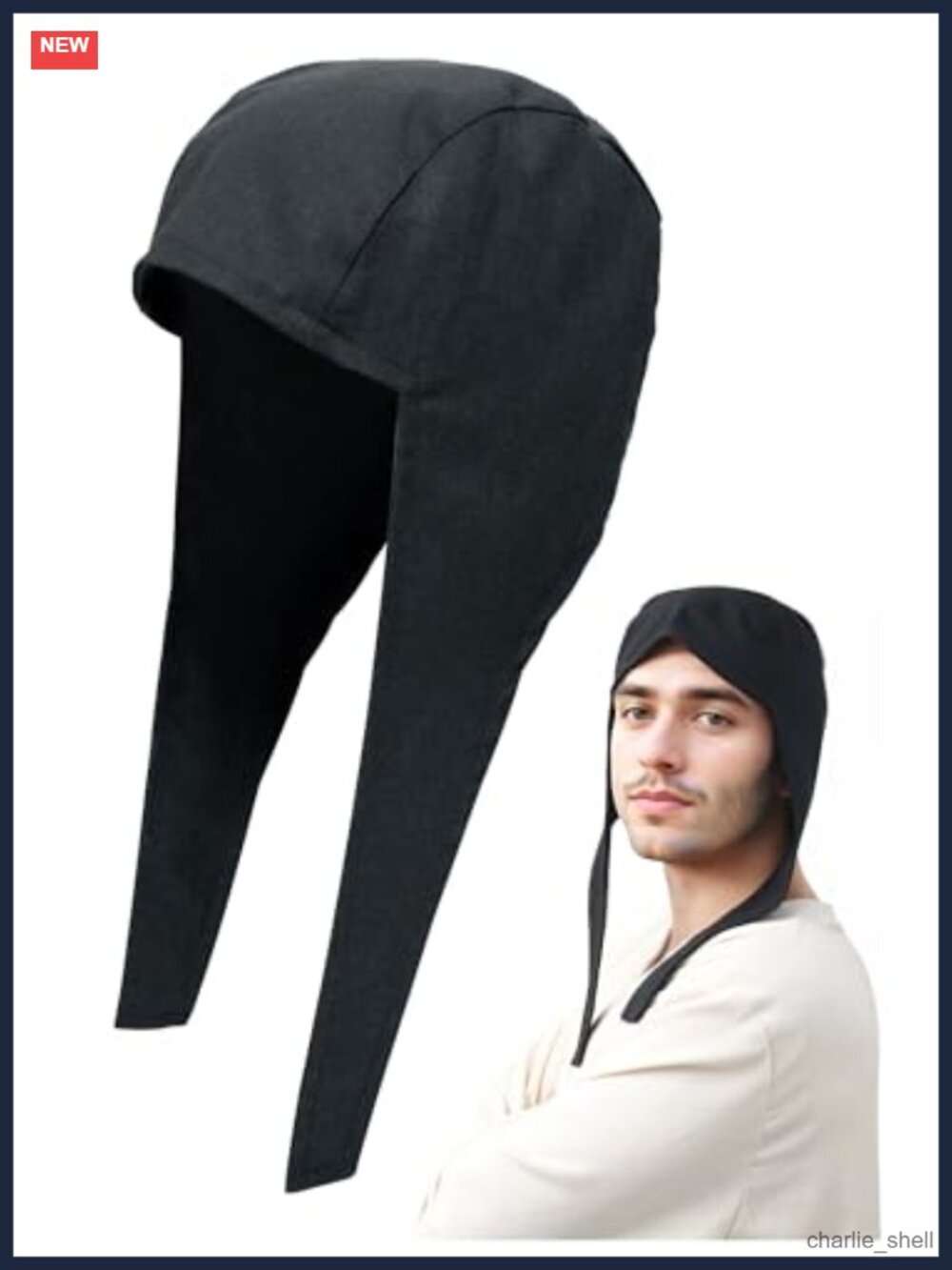 Medieval Coif Cap Linen Bonnet Ear Flaps Victorian Mens Costume Cosplay Hat